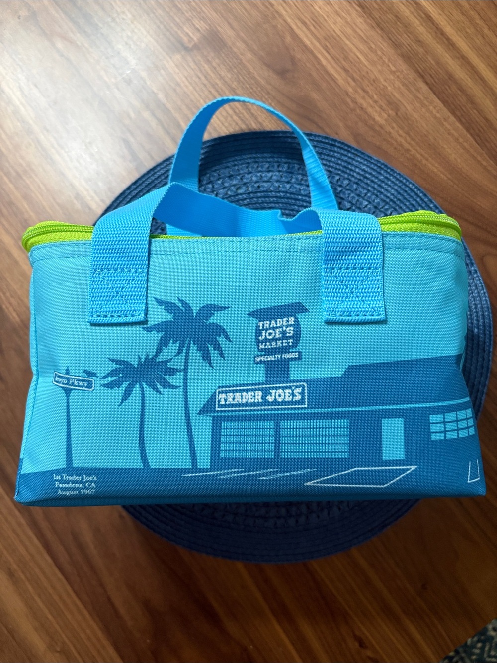 Trader Joe's Blue Lunch Bag with Lime Zipper